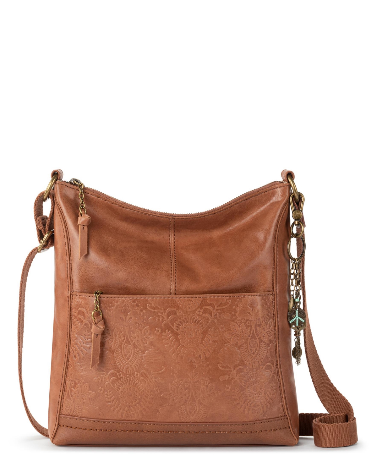 Lucia Leather Crossbody Bag - Tobacco Floral Emboss