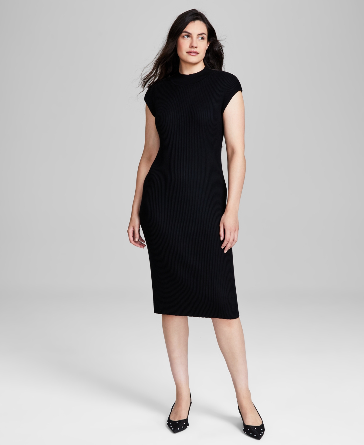 And Now This Women's Ribbed Sweater Mock-Neck Midi Dress, Created for Macy's