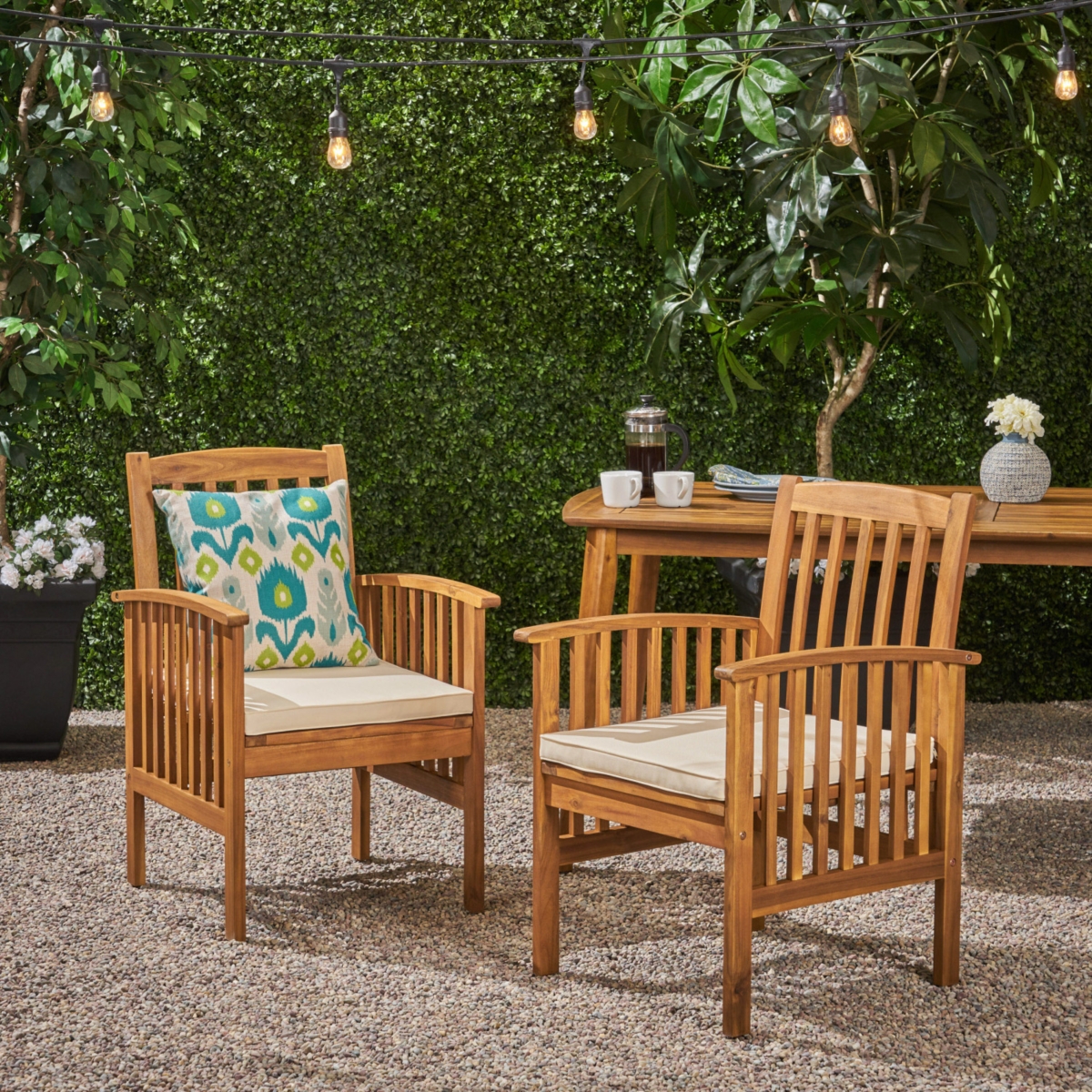 Streamdale Rustic Acacia Wood Dining Chairs with Water-Resistant Cushions