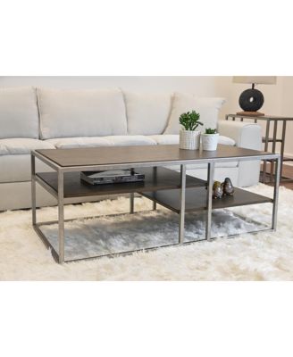 Metal Frame Wood Living Room Coffee Table with Shelf