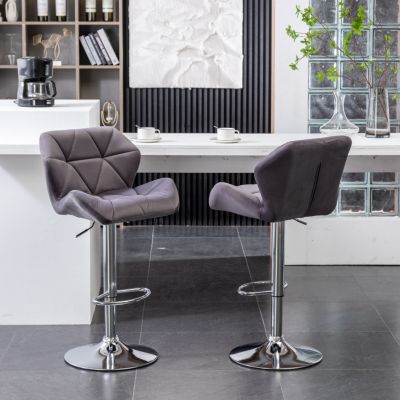 Gray Velvet Diamond Tufted Adjustable Barstools (Set of 2)