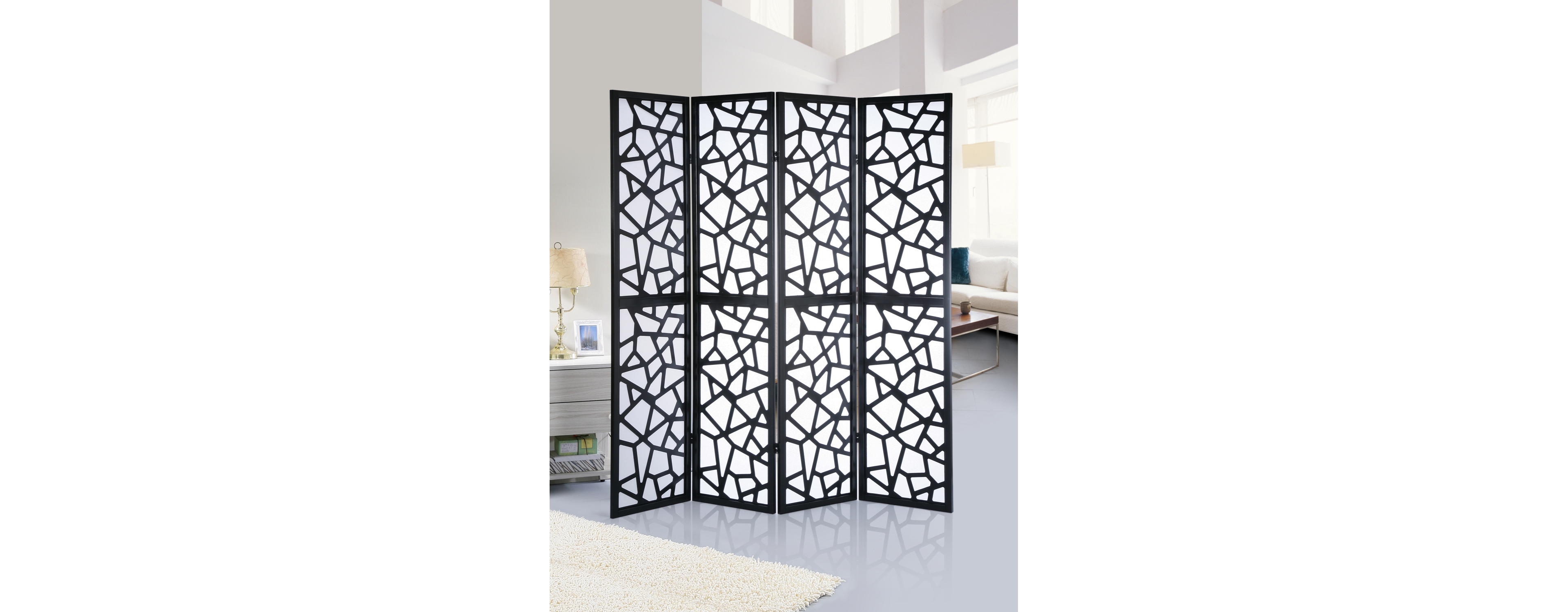 Streamdale Furniture Giyano 4 Panel Screen Room Divider, Black