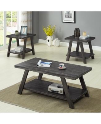Contemporary Replicated Wood Shelf Coffee Set Table in Charcoal Finish
