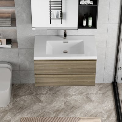 Streamdale Ash Grey Floating Vanity with Glossy Resin Sink