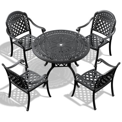 Streamdale Premium Aluminum Table and 4 Stacking Chairs with Cushions, Black