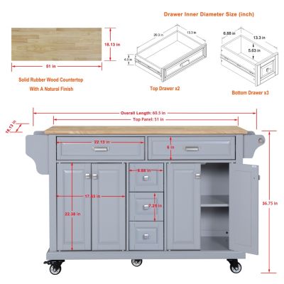 Cambridge Wood Top Kitchen Island with Storage