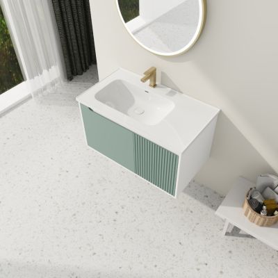 Modern Wave Plate Vanity with Soft-Closing Door, Ceramic Sink