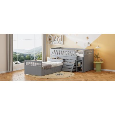 Streamdale Loft and Platform Bed with Drawers and Guardrails (White)