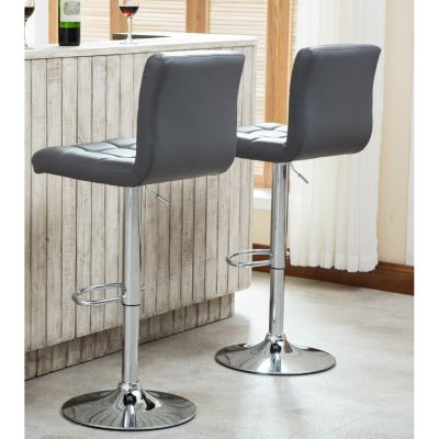 Faux Leather Adjustable Hydraulic Bar Stool, Set of 2