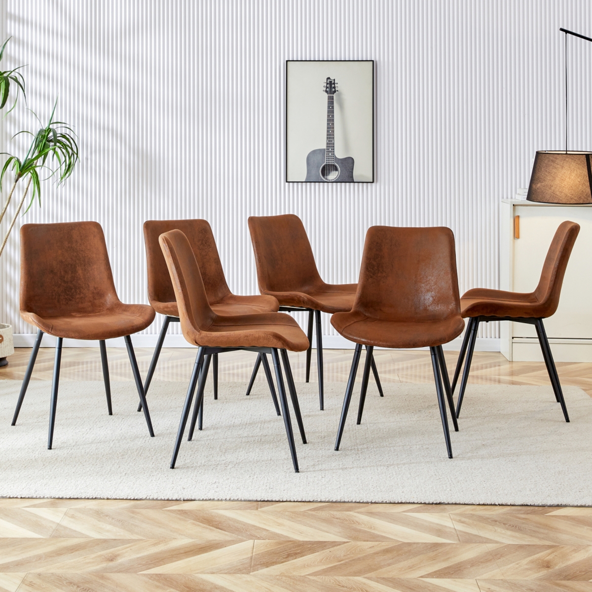Modern Suede Dining Chair with Curved Widened Cushion (Set of 6)