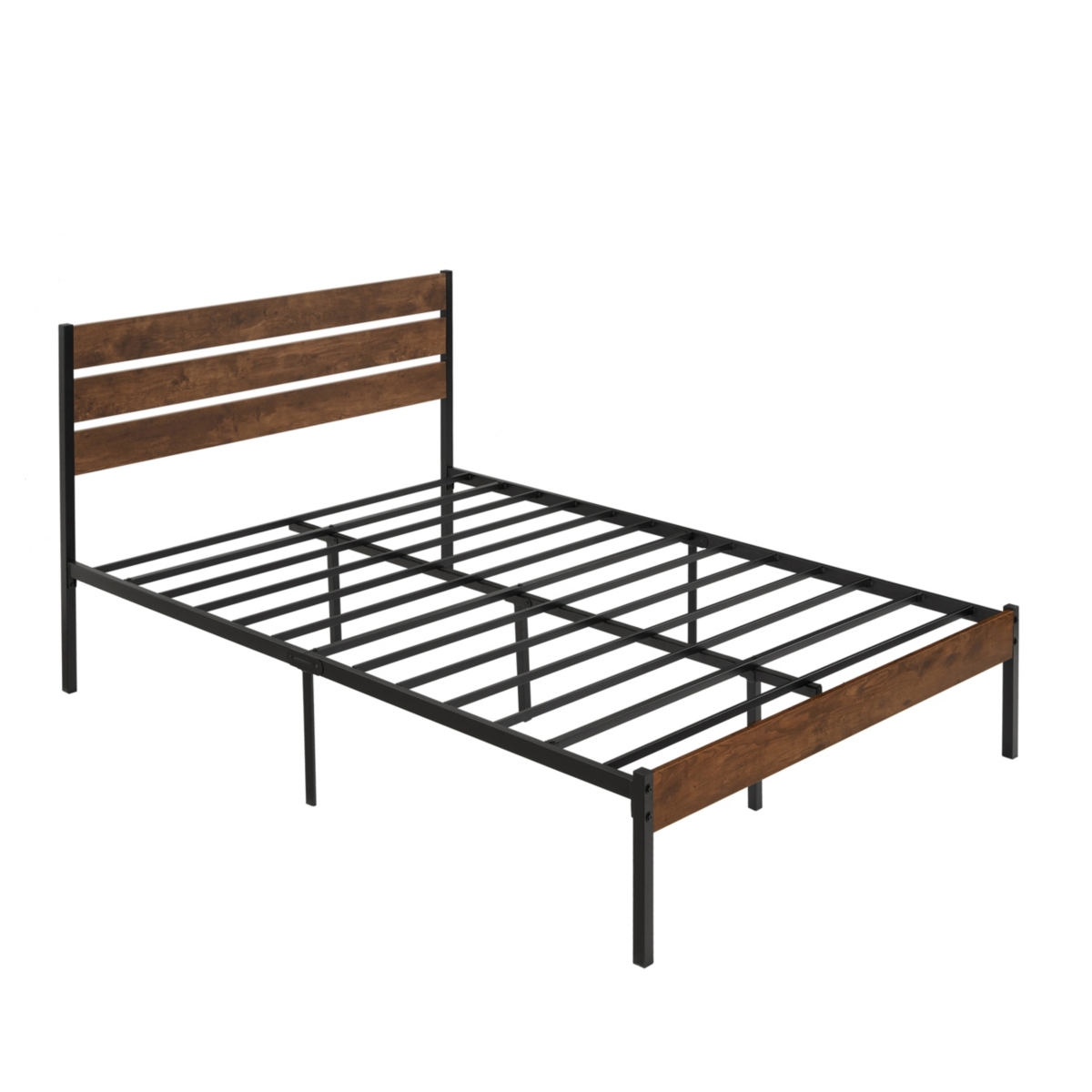 Streamdale Furniture Size Bed Frame with Wood Headboard, Metal Frame with Strong Slats, Noise Free, No Box Spring Needed - Brown