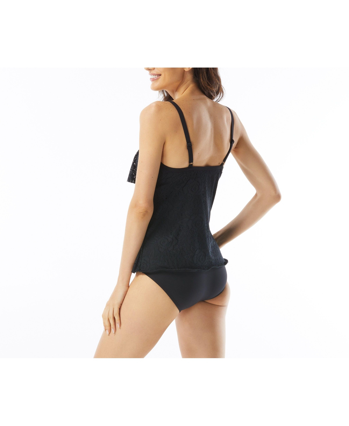 Beach House Women's Swim Jane Ruffle Tiered Tankini Top - 001 black