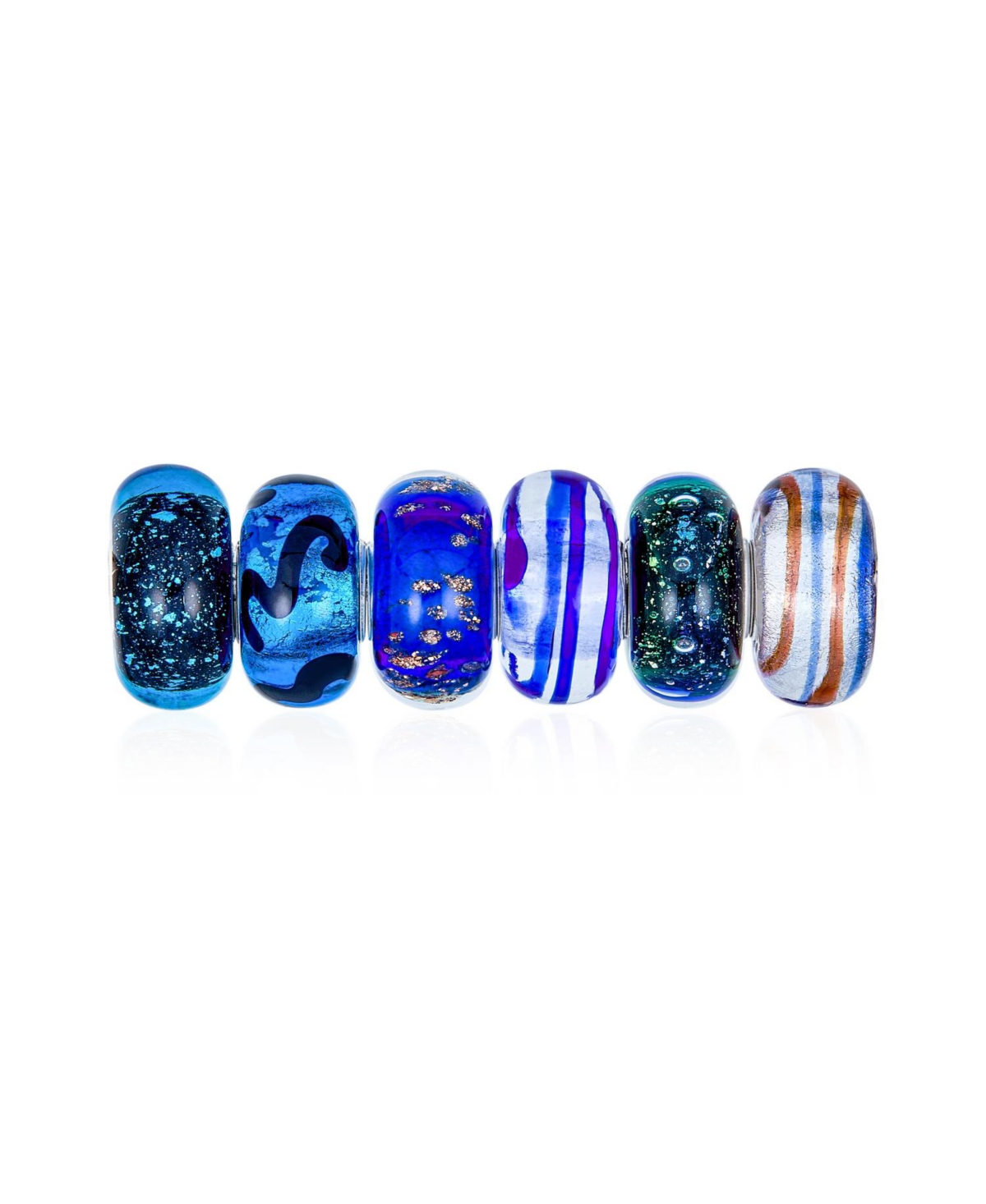 Assorted Mixed Set Of 6 Bundle Translucent Shades Of Black Blue Navy Silver Gold Foil Murano Swirl Charm Bead Spacer For Women Teen .925