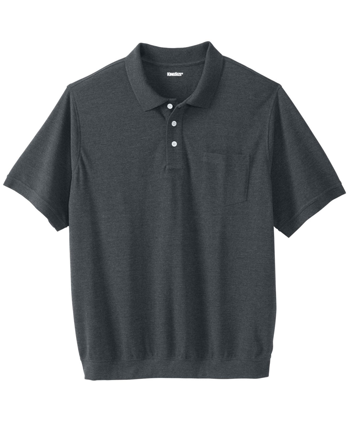 Big & Tall Banded Bottom Pocket Shrink-Less Pique Polo Shirt - Heather charcoal