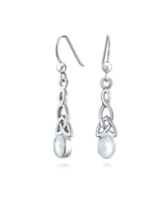 Amethyst Moonstone Amber Love Knot Dangle Earrings Celtic Fish Hook Silver