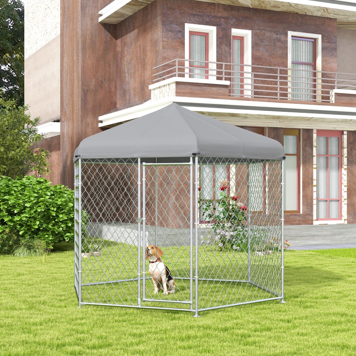 PawHut 7.7' Dog Kennel Outdoor W/ Waterproof Roof