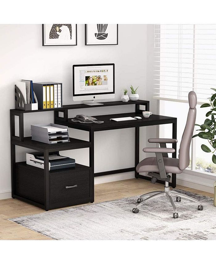 Tribesigns Computer Desk with File Drawer and Storage Shelves, 60 inch ...