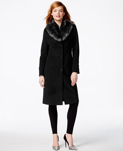 Jones New York Faux-Fur-Collar Walker Coat