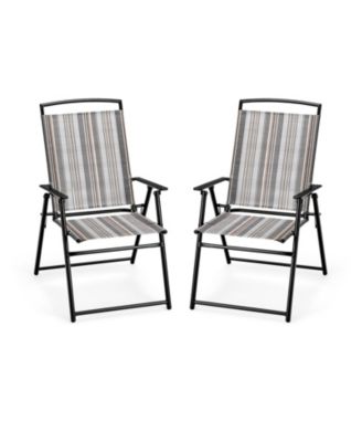 Set of 2 Patio Folding Sling Chairs Space-saving Dining Chair-Grey