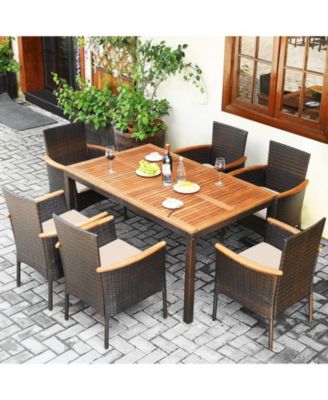 7 Pieces Garden Dining Patio Rattan Set with Cushions for Backyard