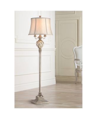Olde Vintage Floor Lamp 63 1/2" Tall Olde Silver with LED Nightlight Mercury Glass Faux Silk Bell Shade for Living Room Office House