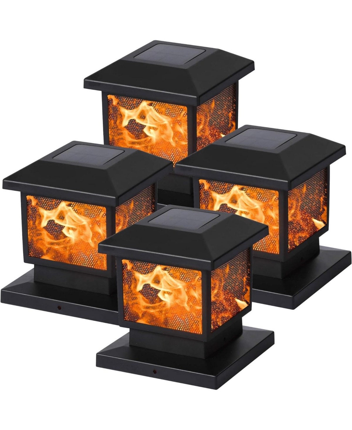 4-Pack Solar Flame Post Fence Lights Outdoor Waterproof Decor - Yellow