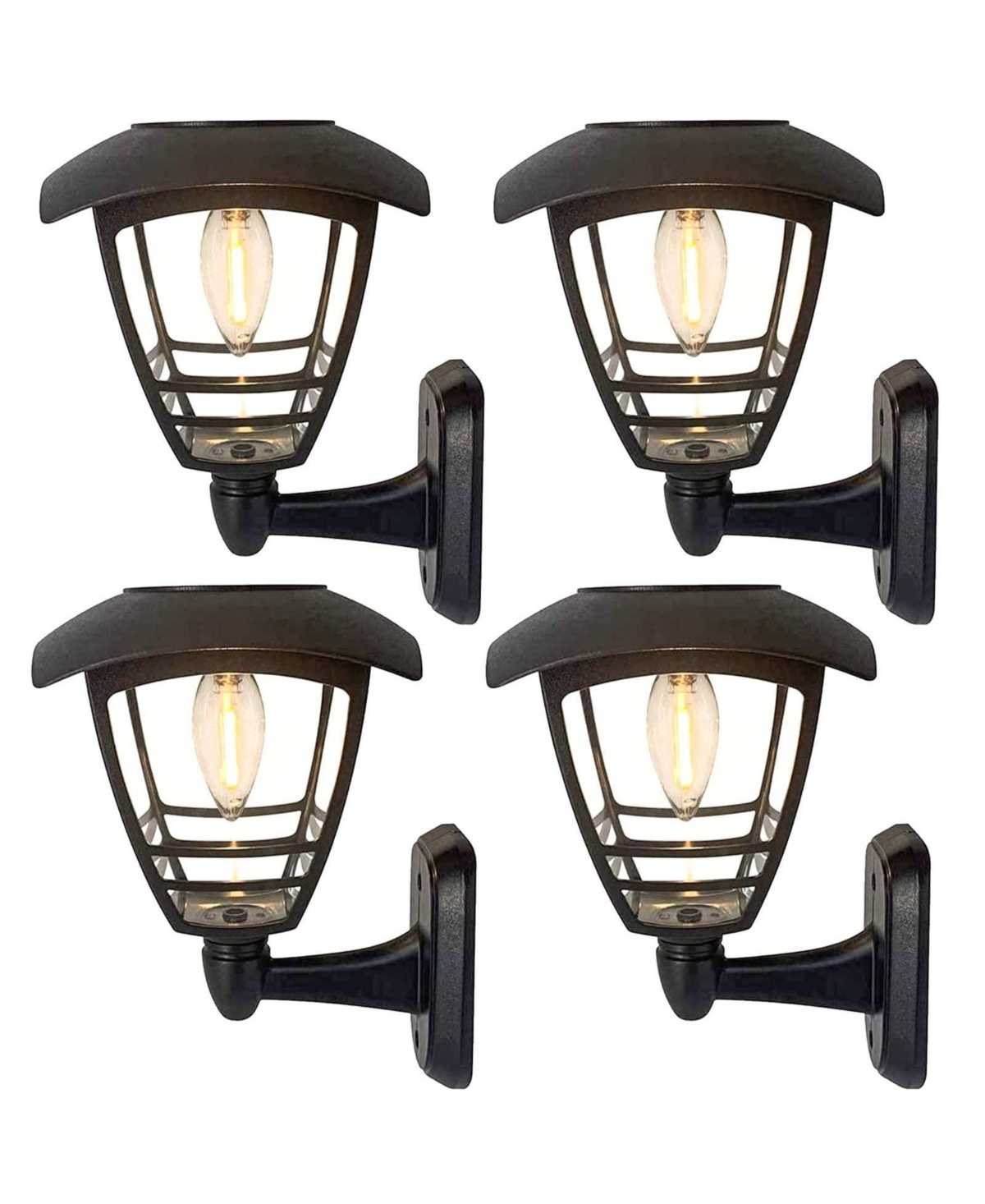 Solar Powered Wall Lantern, 10 Lumen Led - 4 Pack - Black