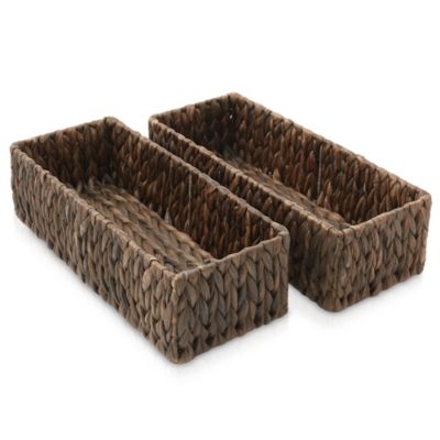 Set of 2 Woven Seagrass Bathroom Storage Baskets, 16" W x 6.75" D x 4.25" H for Toilet Paper, Tissue, Shelving
