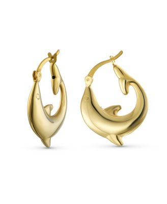 Hawaiian Nautical Vacation Honeymoon Ocean Marine Life Dolphin Hoop Earrings .925 Sterling Silver Teen