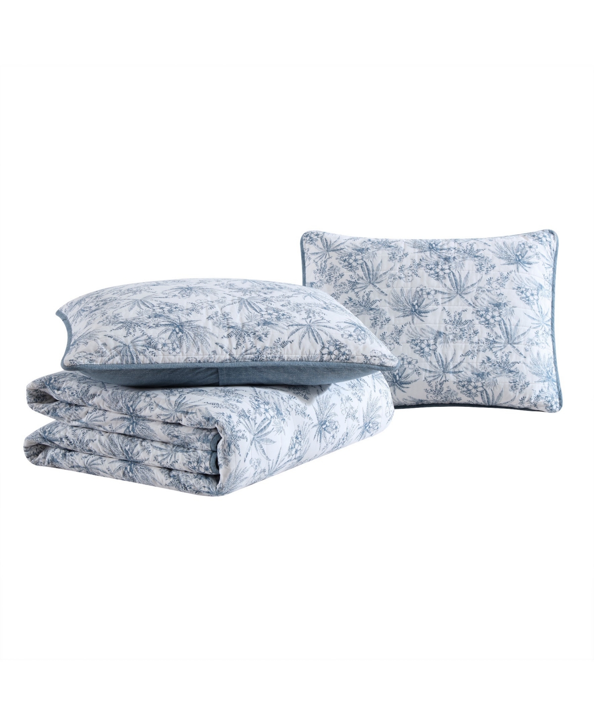 Tommy Bahama Home Pen And Ink Reversible 3 Piece Quilt Set, Full/queen In Indigo