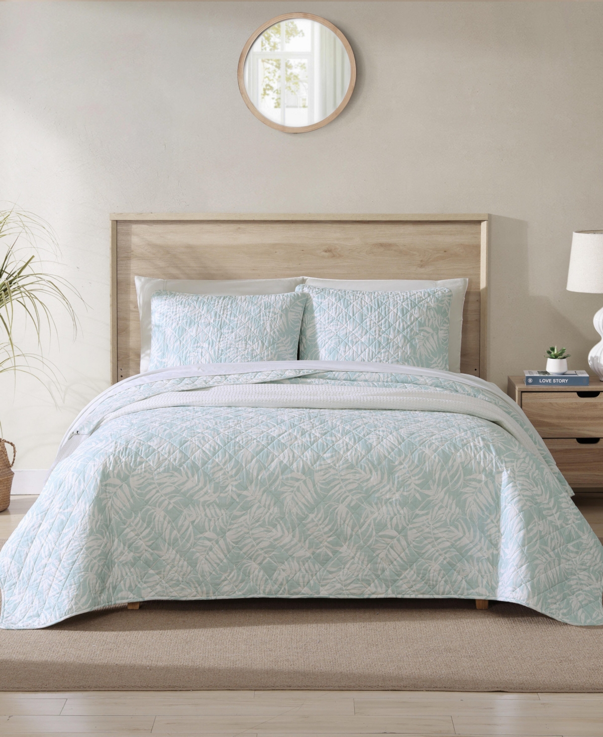 Tommy Bahama Home Art Of Palms Reversible 3 Piece Quilt Set, Full/queen In Blue Lagoon