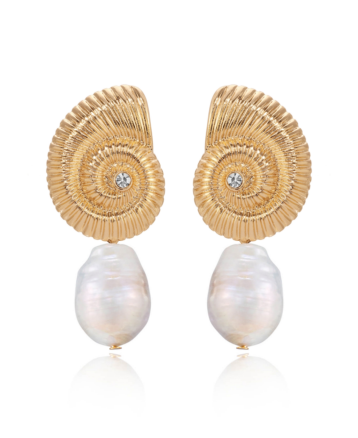 Swirled Shell Freshwater Cultivated Pearl Statement Earrings - Gold