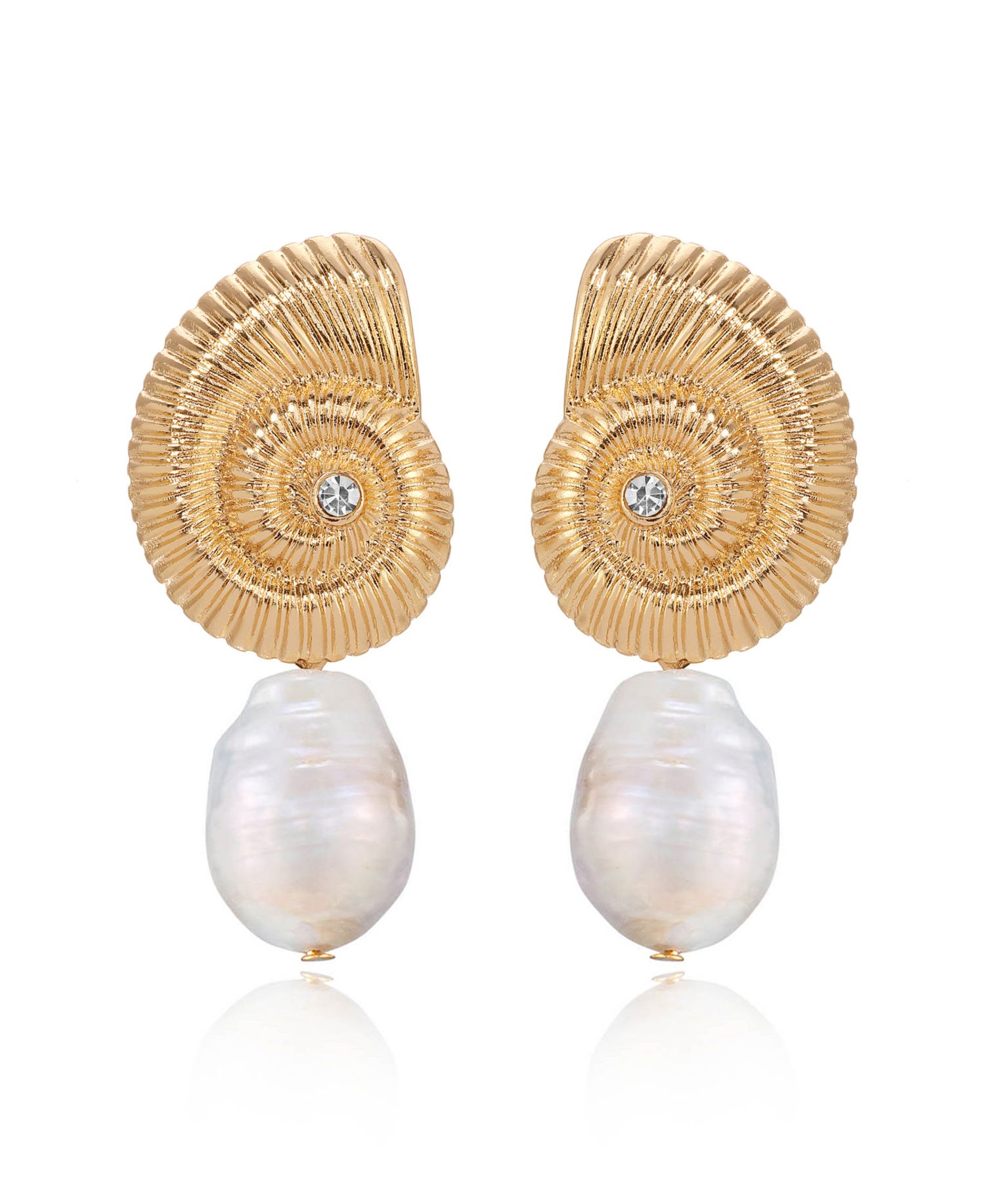 Swirled Shell Freshwater Cultivated Pearl Statement Earrings