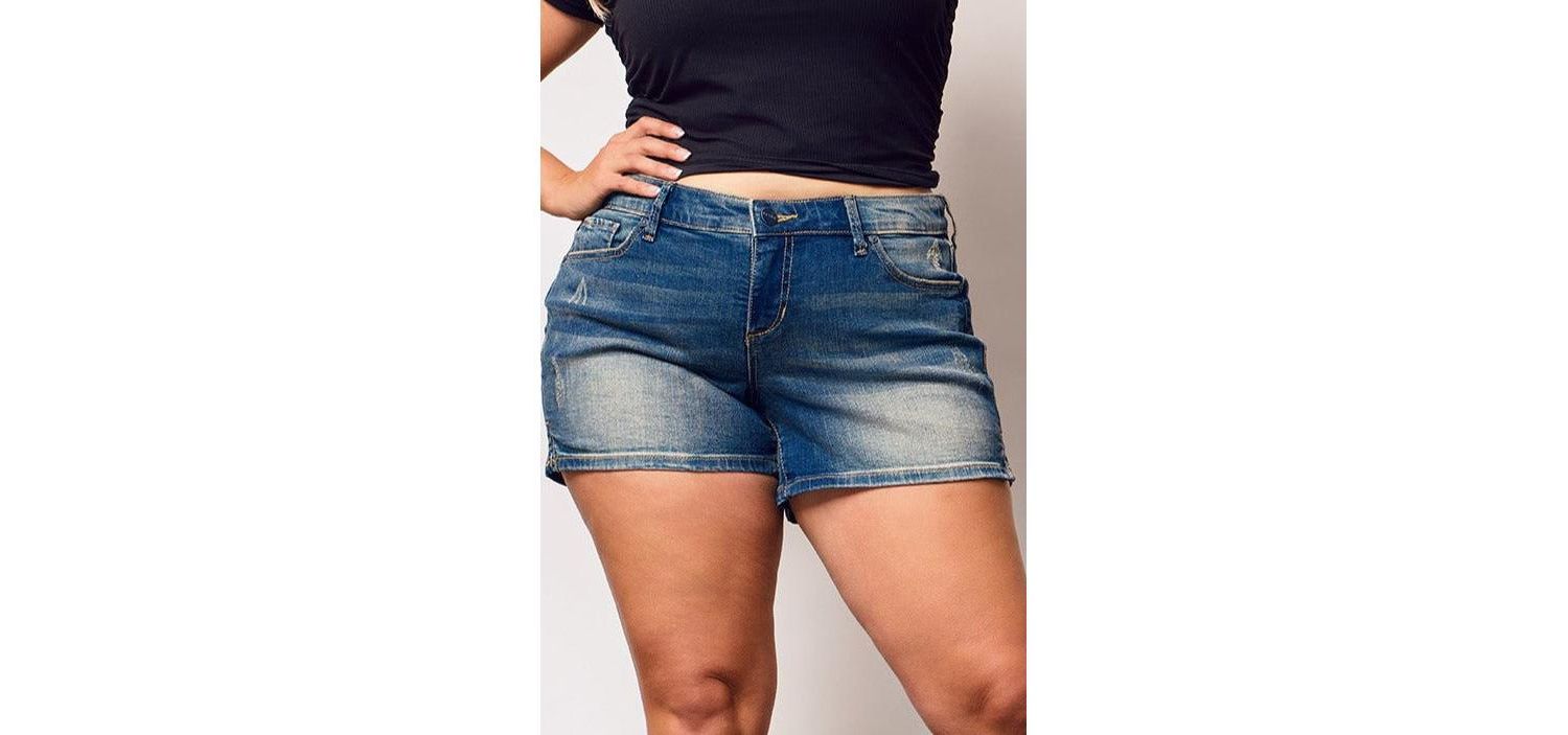 Plus Size Denim Side Vents Shorts