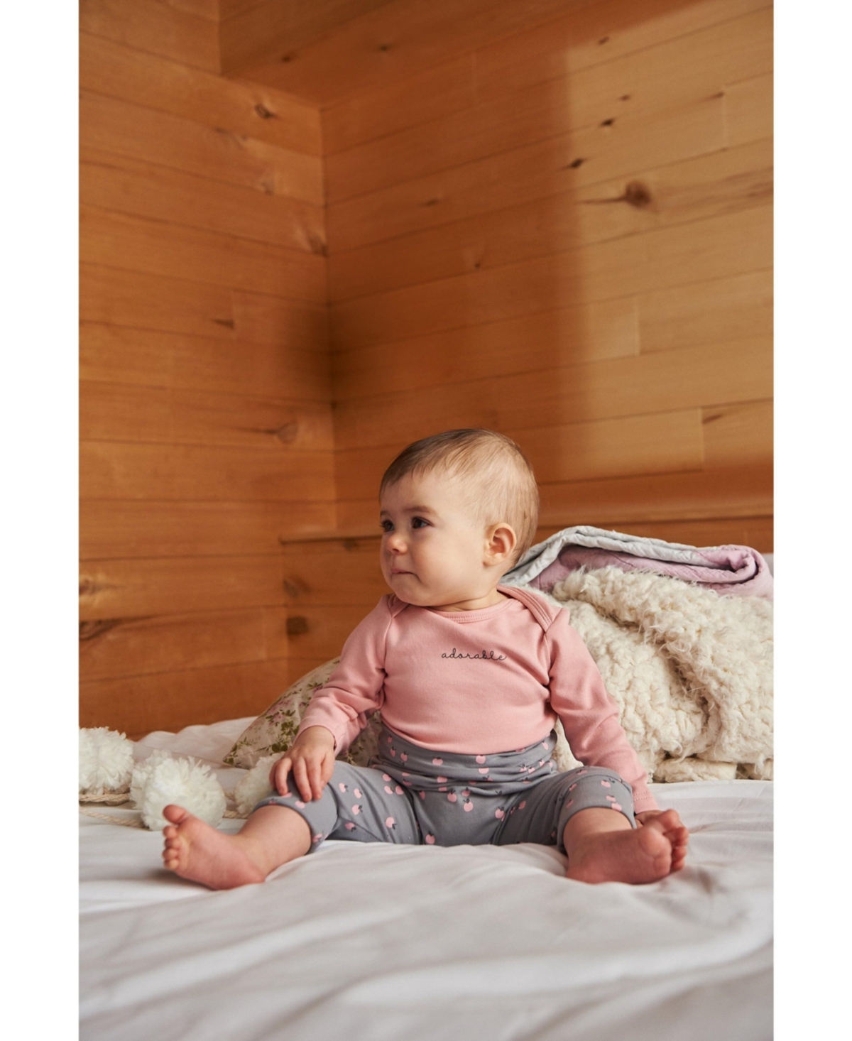 Deux par Deux Baby Girls Organic Cotton Onesie With Print- Light pink