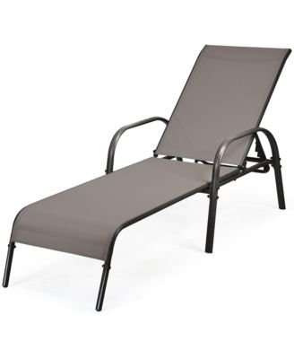 2 PCS Patio Lounge Chair Chaise Adjustable Reclining Armrest