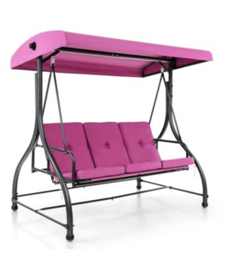 3 Seat Outdoor Porch Swing with Adjustable Canopy