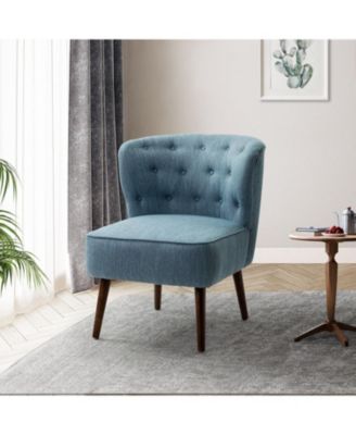 Afzal 25.8" W Modern Tufted Polyester Accent Side Chair with Solid Wood Legs