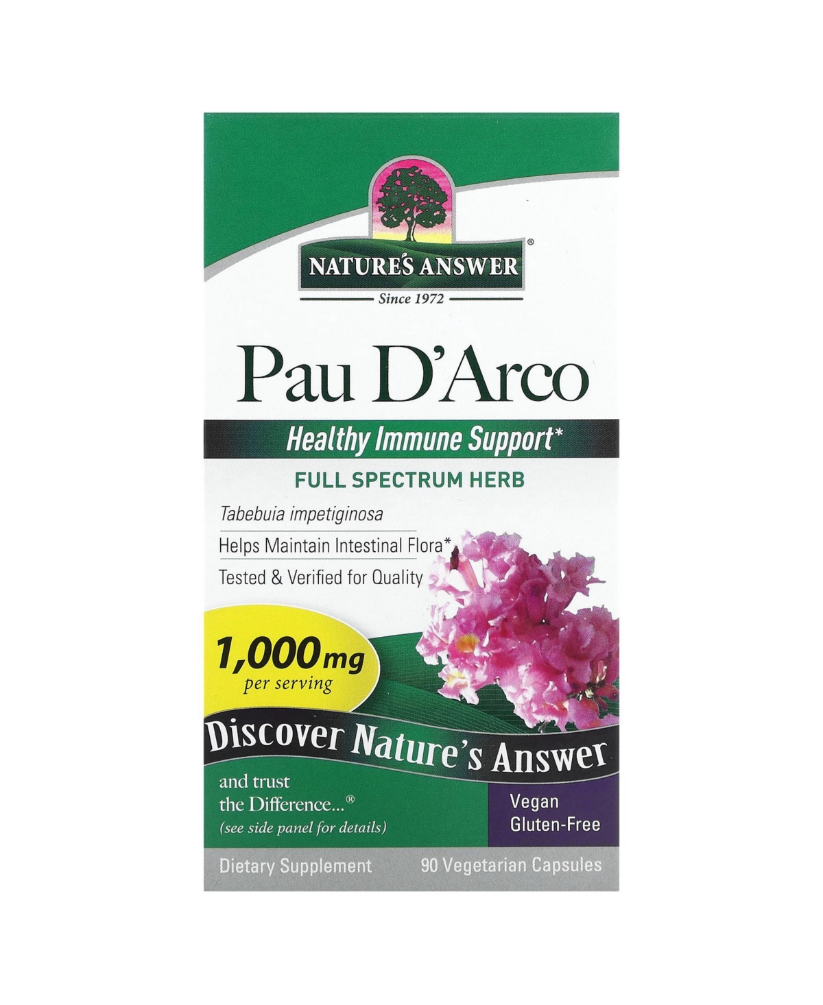Pau D'Arco 1 000 mg - 90 Vegetarian Capsules (500 mg per Capsule) - Assorted Pre-pack (See Table 9