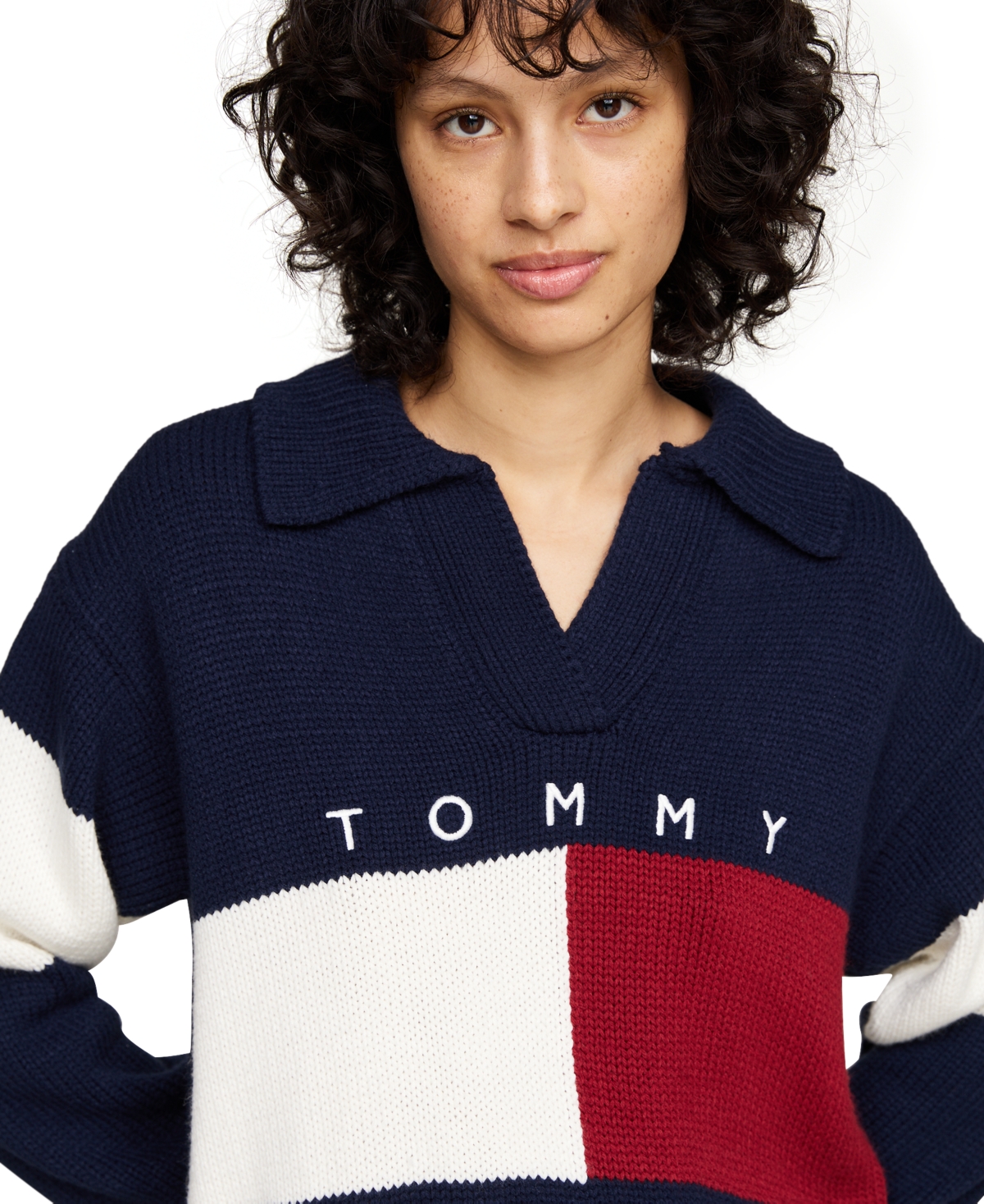 Tommy Jeans Women's Collared Logo Flag Rugby Sweater