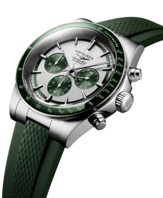 Men's Swiss Automatic Chronograph Conquest Green Rubber Strap Watch 42mm