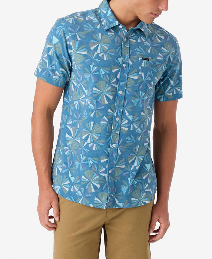 O’Neill Men’s Sunset Print Short Sleeve Chambray Shirt – Green, Button-Down Collar, 100% Cotton