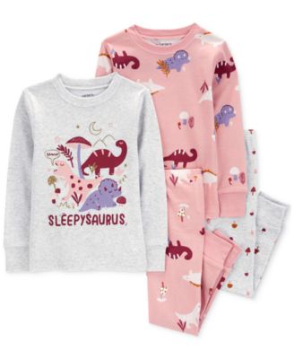 Carter's - Toddler Girls Dinosaur-Print 100% Snug-Fit Cotton Pajamas, 4 Piece Set