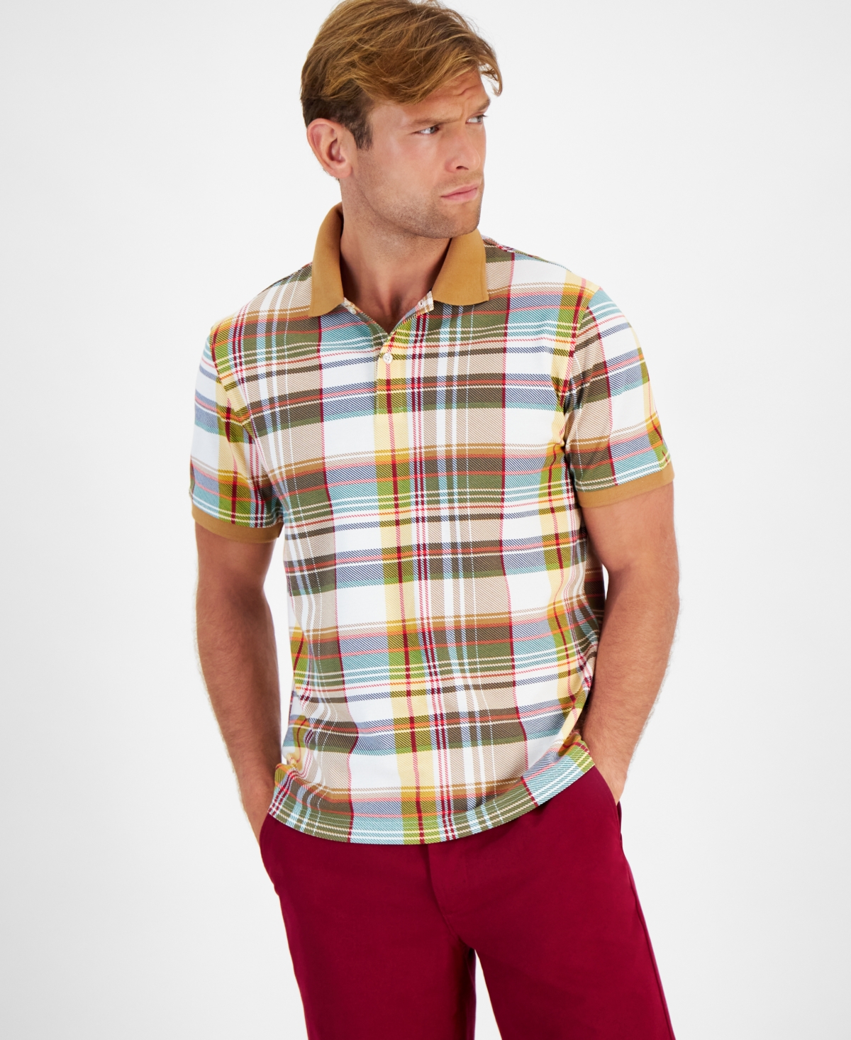 Club Room Men's Harvest Plaid Pique Polo Shirt, Created for Macy's