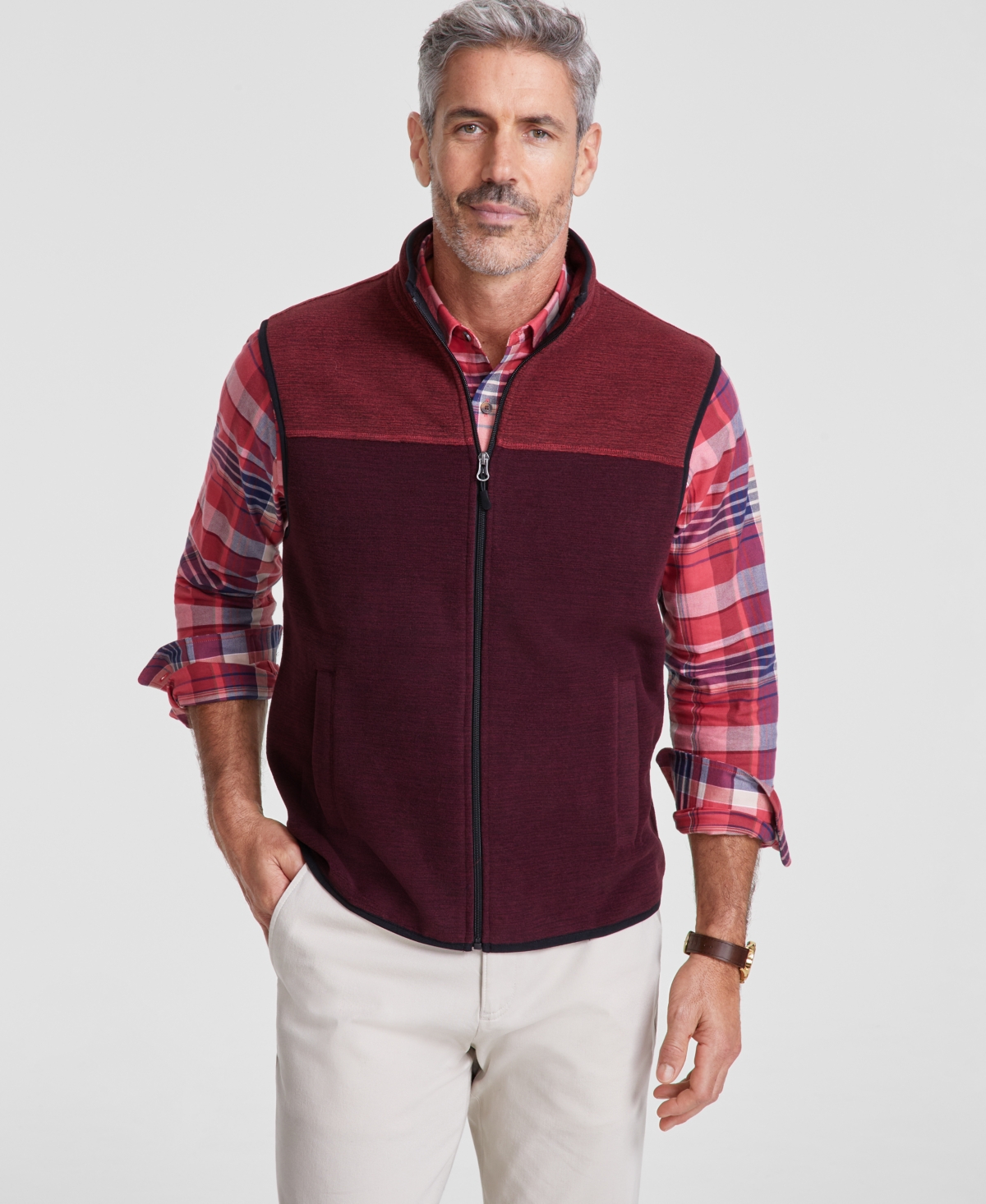 Men's Colorblocked Fleece Vest, Created for Macy's - Cherry Pie