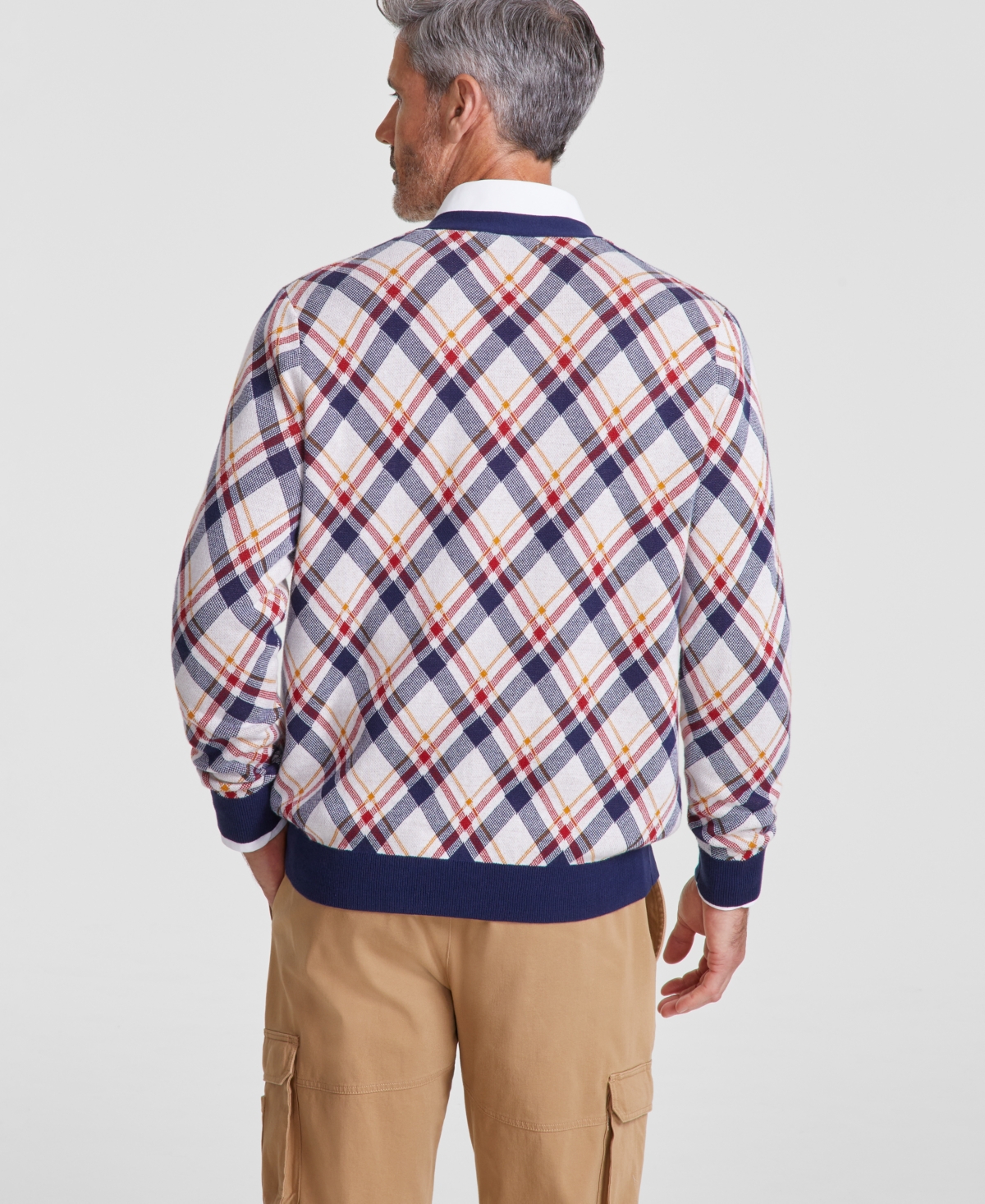 Club Room Men's Bright Plaid V-Neck Cardigan Sweater, Created for Macy's