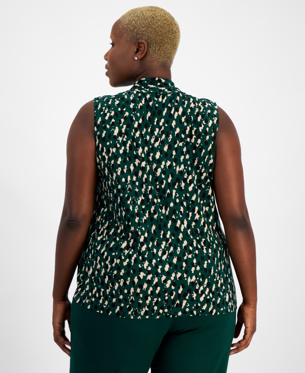 Kasper Plus Size Printed Knot-v-Neck Sleeveless Blouse