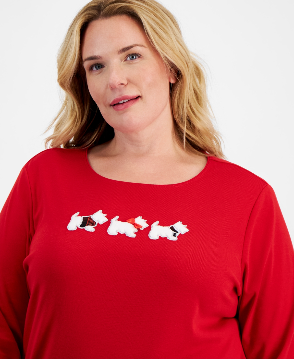 Holiday Lane Plus Size Scottie Walk Long-Sleeve Top, Created for Macy's