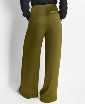 Women's Glazed High Rise Seamed-Cuff Wide-Leg Pants