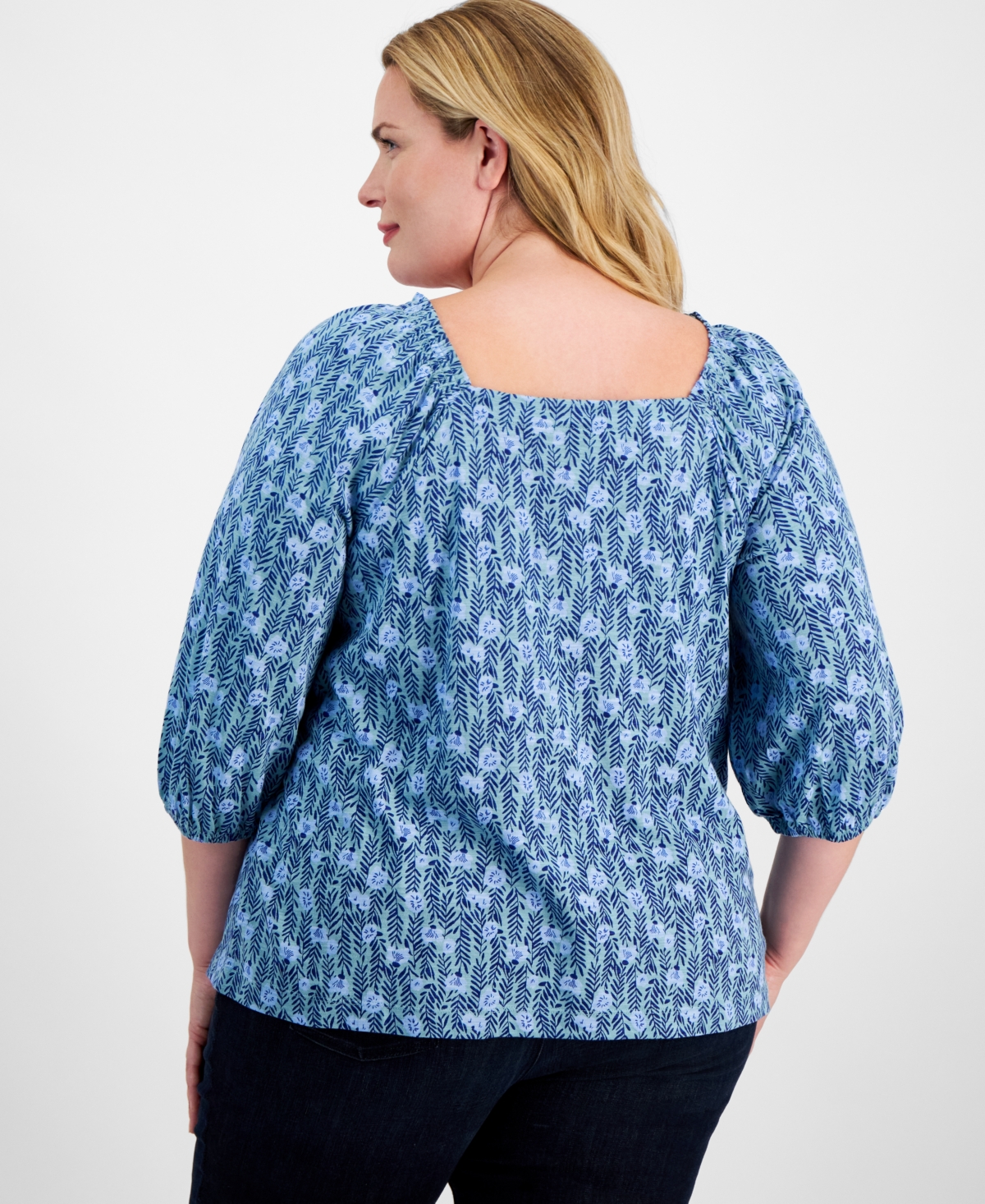 Style & Co Plus Size Millies Square-Neck 3/4-Sleeve Top, Created for Macy's